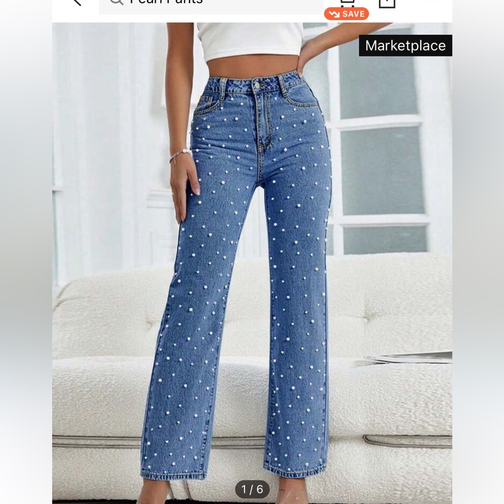 Light/ Medium Wash Pearl Women Jeans